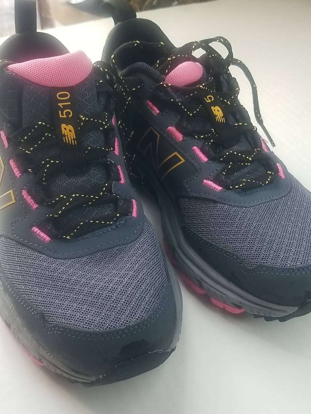 New Balance Black & Pink Trail Sneakers with Yellow Accent Laces